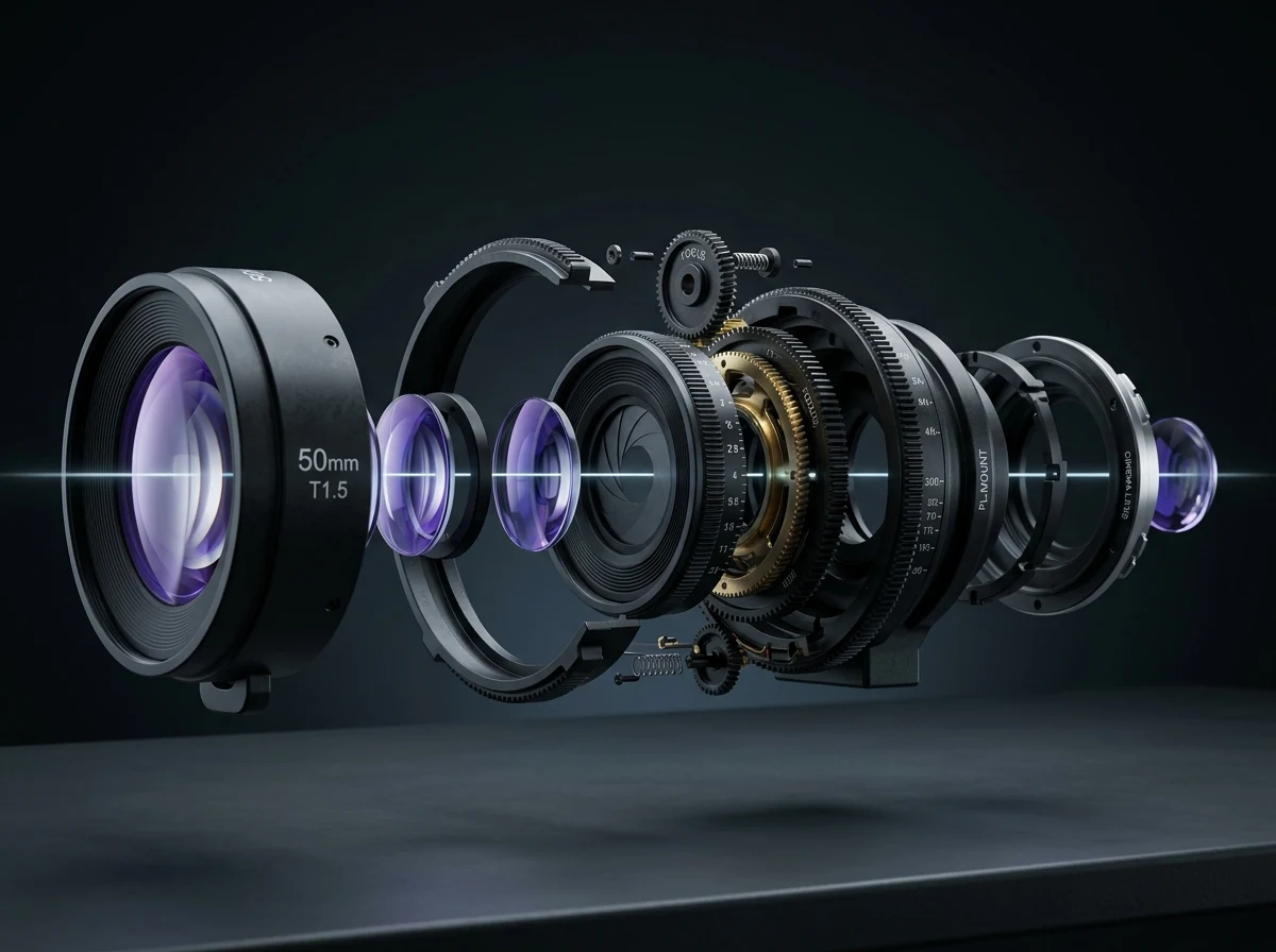 Cinema Camera Lens Optical Exploded Technical Assembly CGI