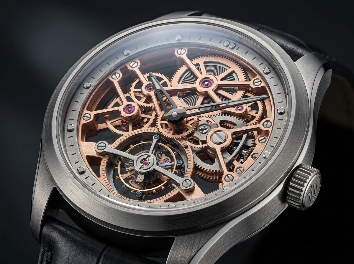 Swiss Skeleton Mechanical Watch Tourbillon 3D Macro CGI